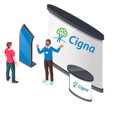 A Cigna employee discusses dental plans with a State of Georgia employee.