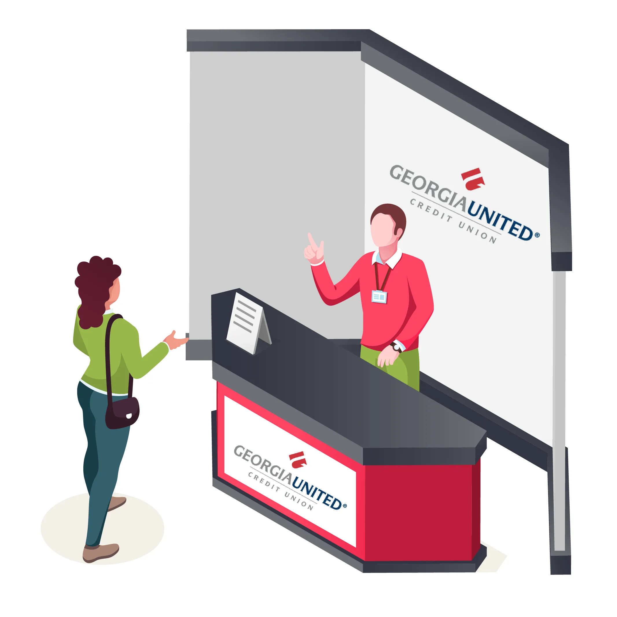 A Georgia United Credit Union representative explains to a State of Georgia employee the benefits of joining a credit union.